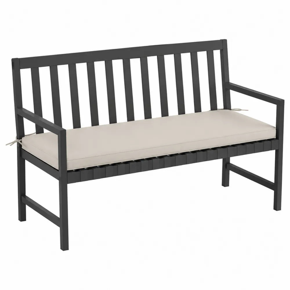 Panca da esterno 2 posti in acciaio nero con cuscino in poliestere beige struttura a doghe 120 cm x 60 cm x 80 cm