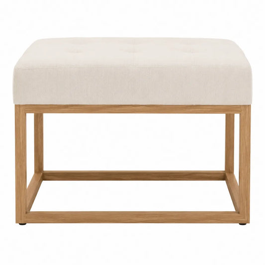 Pouf poggiapiedi rettangolare in tessuto bouclé beige chiaro con telaio in legno di rovere 60 x 40 x 45 cm