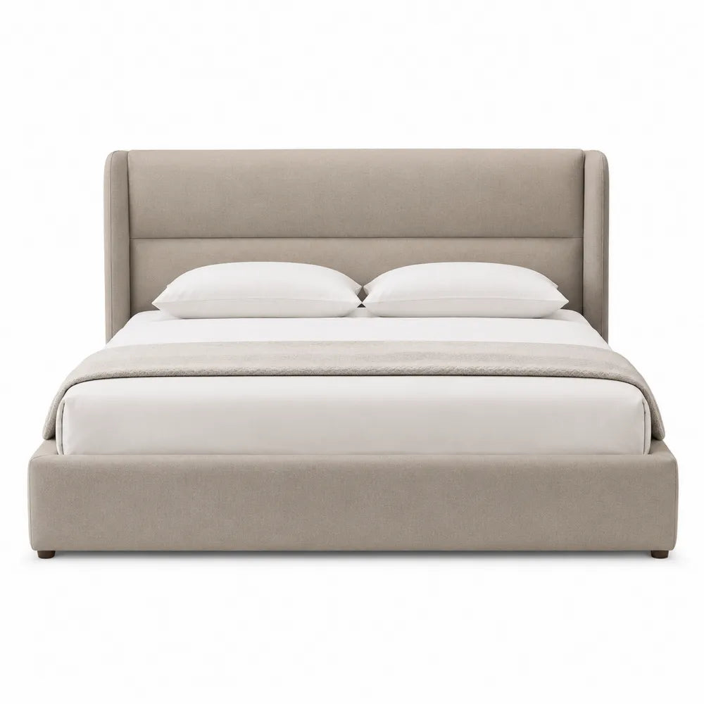 Letto matrimoniale rettangolare imbottito 160 x 200 cm in tessuto di poliestere e MDF beige