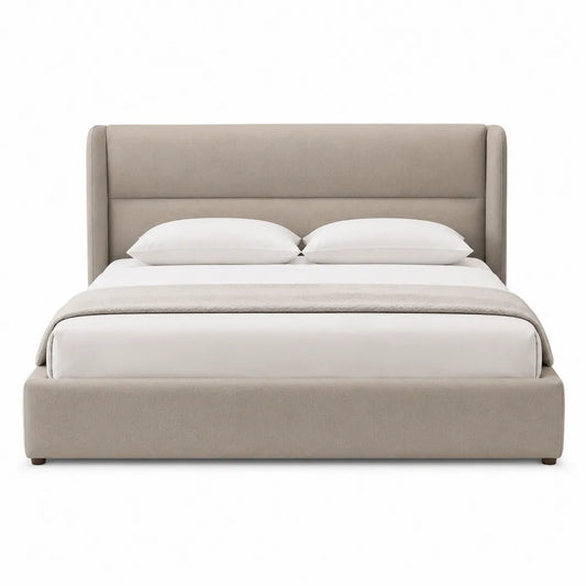 Letto matrimoniale rettangolare imbottito 160 x 200 cm in tessuto di poliestere e MDF beige