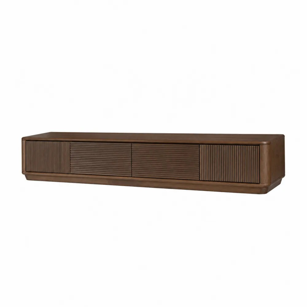 Mobile TV basso lineare in MDF effetto noce marrone con ante scanalate scorrevoli 200 x 40 x 38 cm