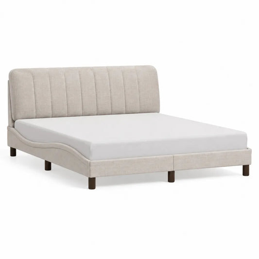 Letto matrimoniale rettangolare 160 x 200 cm in MDF e tessuto di poliestere beige